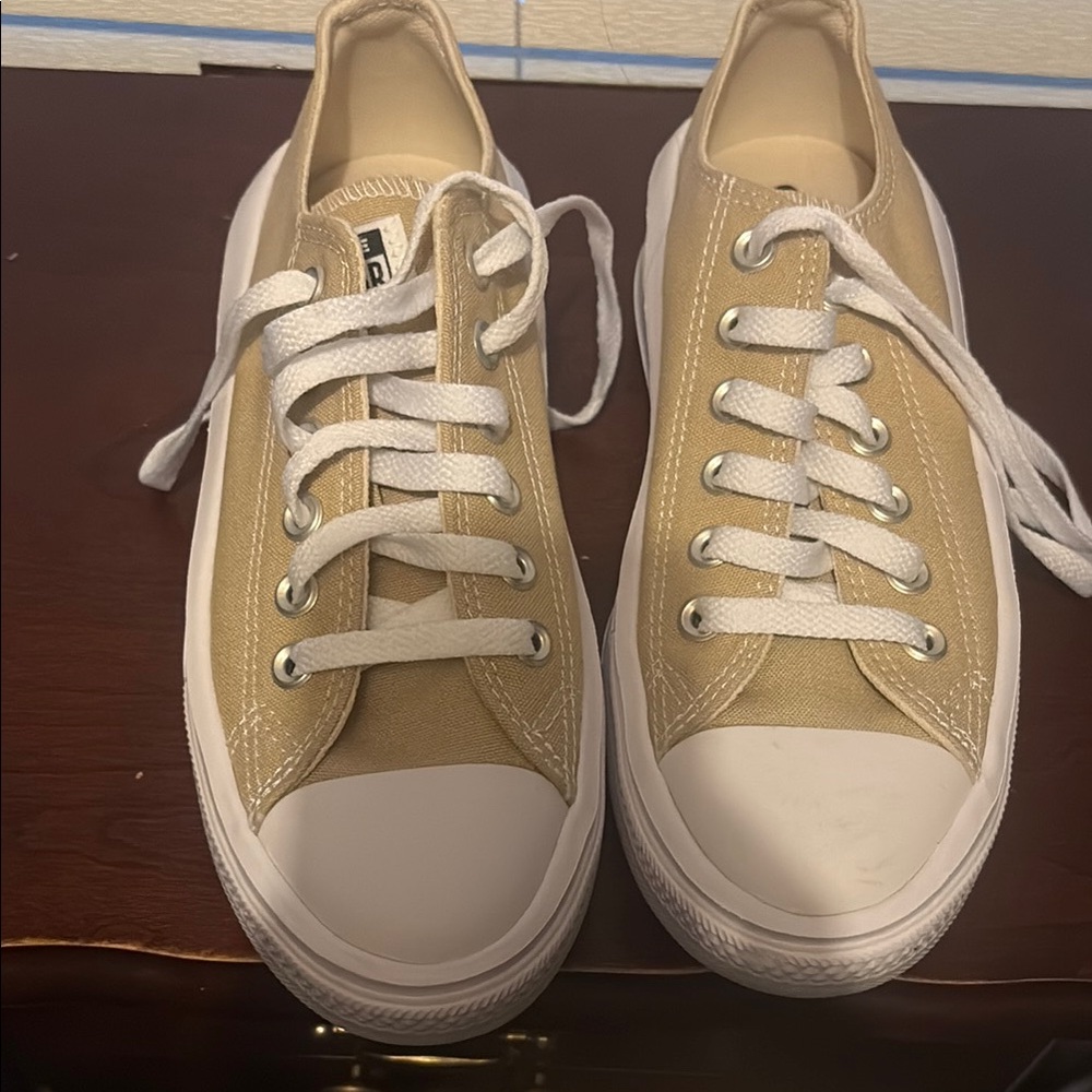 Converse Beige Canvas Sneakers with White Accents